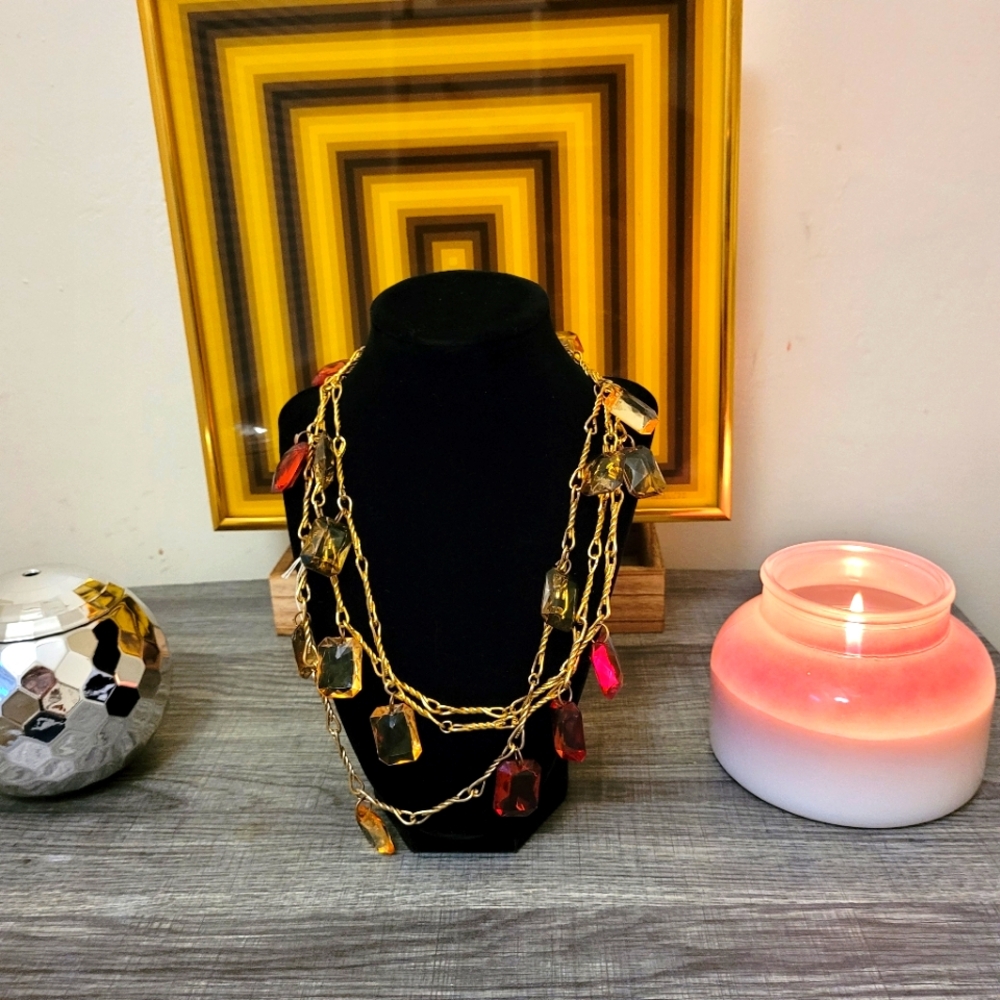 Necklace with large glass rectangle beads